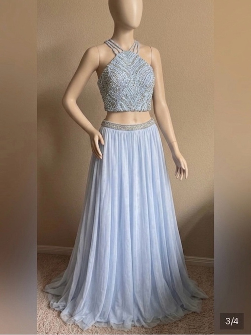 Sparkle-Embellished Light Blue Party Dress